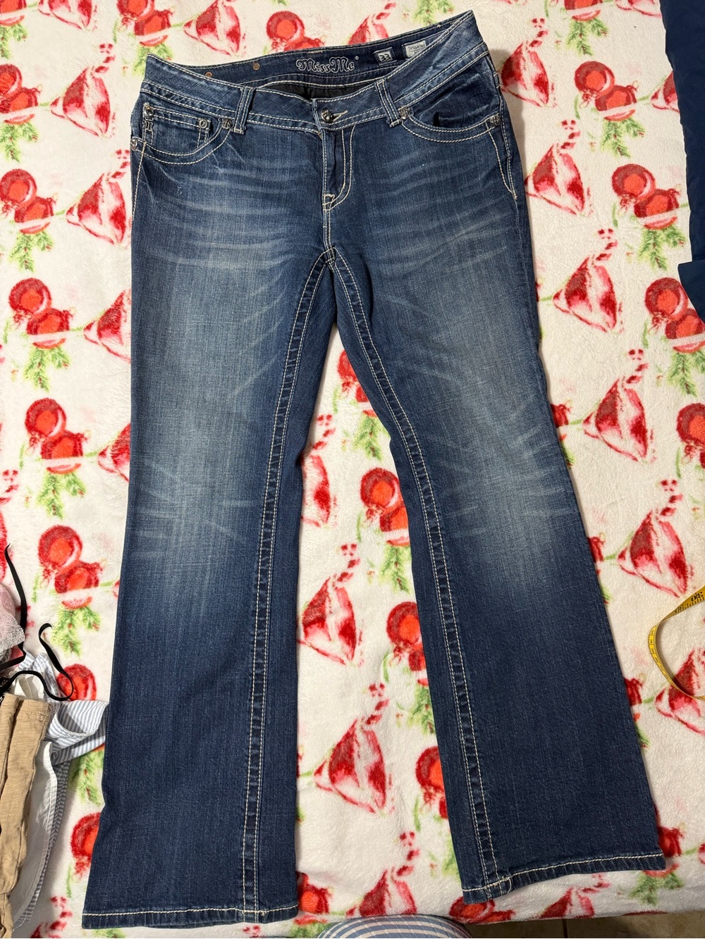 Miss Me Blue Boot Cut Jeans with Whiskered Fade